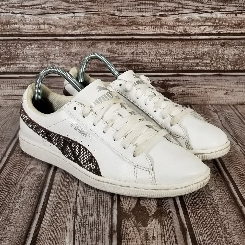 PUMA Women's 8.5 Leather White Black Athletic Shoe